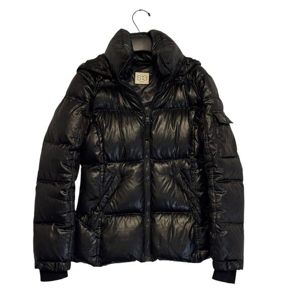 S13 Black Down Puffer Jacket with Hood Size Extra Small - Picture 1 of 16